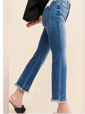 AYR Cropped Frayed-Hem Blue Denim Jeans